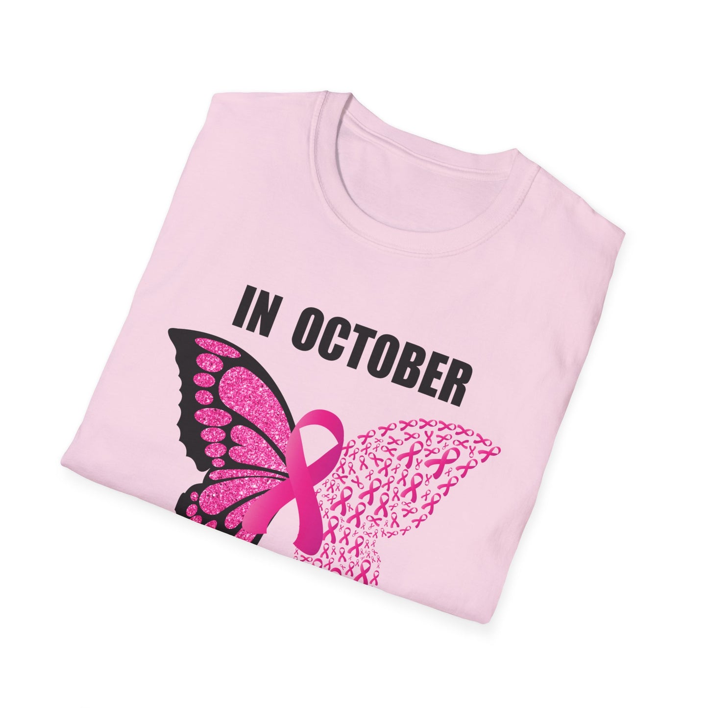 In October We Wear Pink Butterfly Softstyle T-Shirt