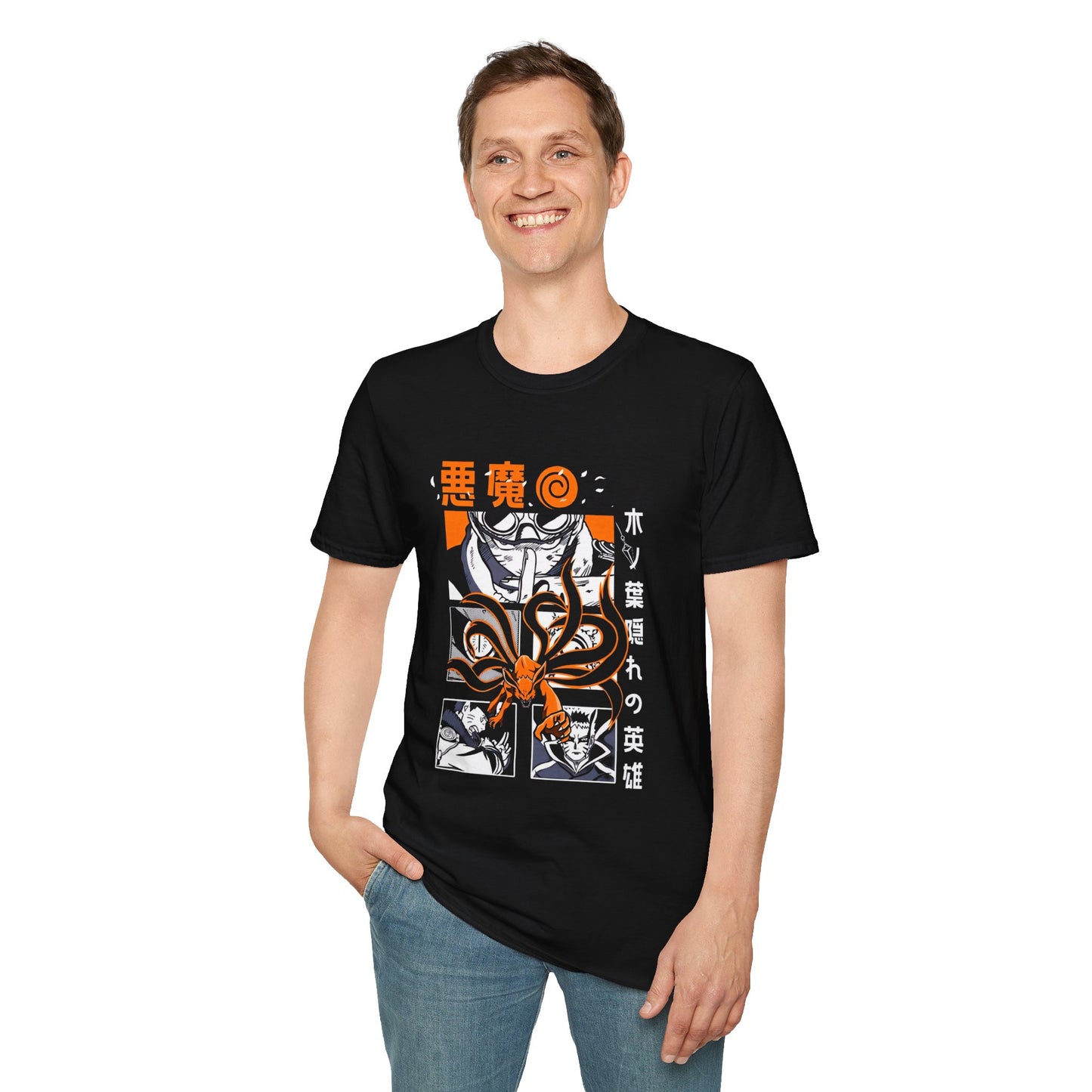 Black and White Naruto Unisex Softstyle T-Shirt