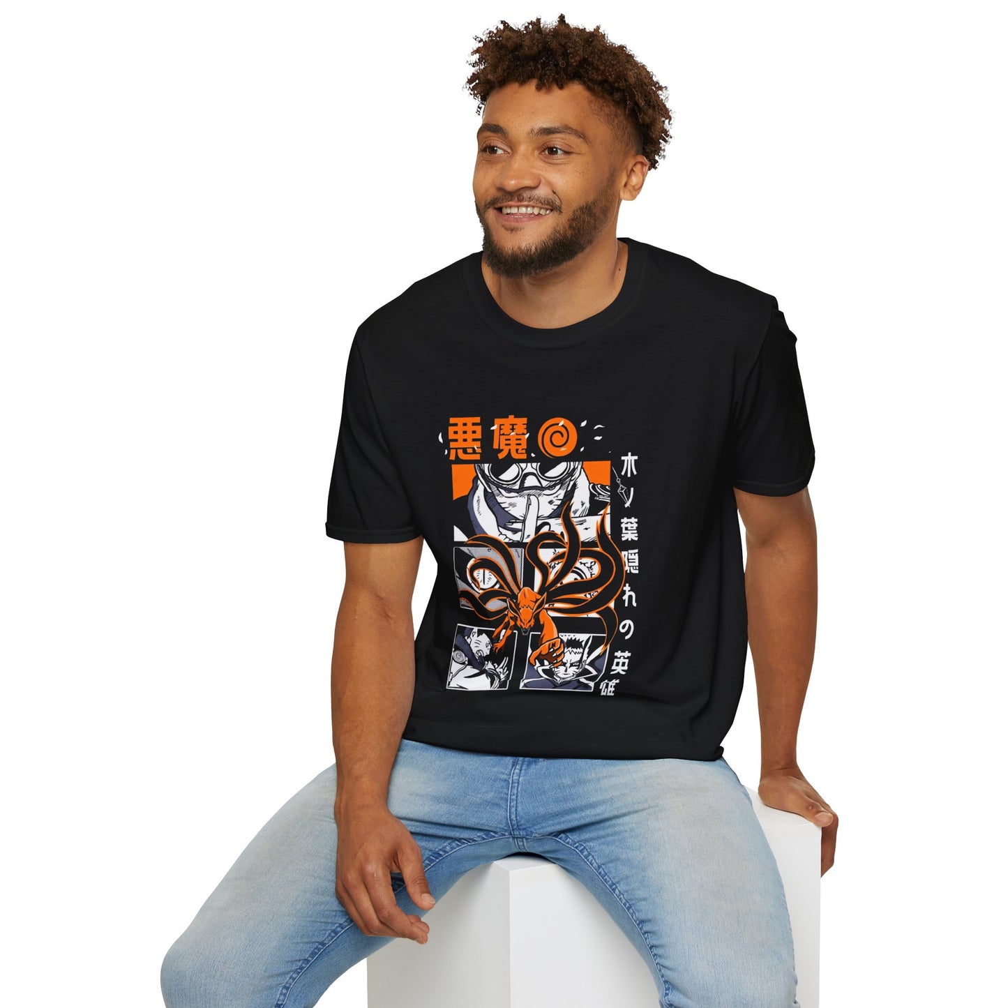 Black and White Naruto Unisex Softstyle T-Shirt