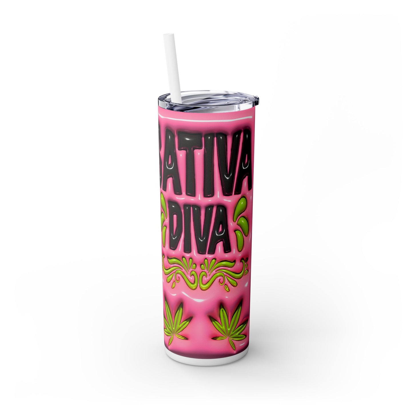 Sativa Diva Skinny Tumbler with Straw, 20oz